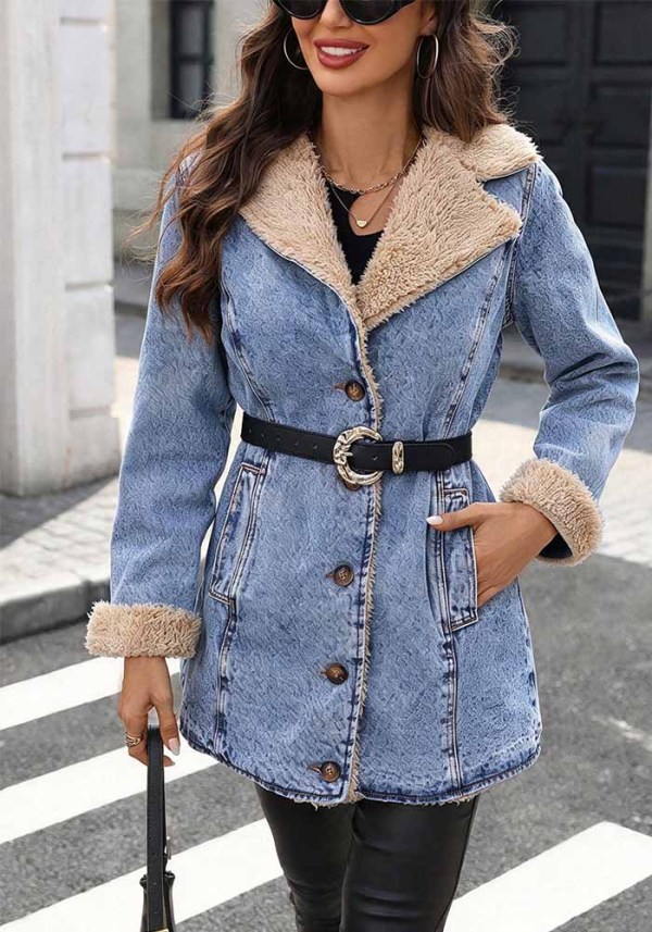 Women’s Fall Winter Fleece Lined Denim Jacket