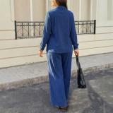 Women’s Summer Loose Shirt and Wide Leg Pants Casual Career Two Piece Set
