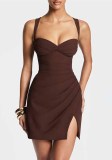 Women’s Fall Sexy Strap Sleeveless Criss Cross Low Back Slit Dress