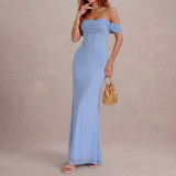 Women’s Summer Sexy Mesh Off Shoulder Slim Waist Maxi Dress