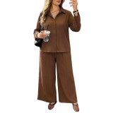 Women’s Summer Loose Shirt and Wide Leg Pants Casual Career Two Piece Set