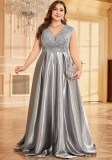 Women’s Plus Size Long Sleeve V Neck Elegant Formal Party Maxi Dress