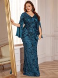 omen’s Plus Size Long Sleeve Sequin Slim Fit Mermaid Formal Party Dress