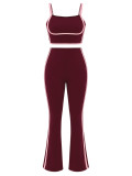 Women’s Fashion Casual Colorblock Strap High Waist Flared Pants Three Piece Set