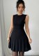 Women’s Fashion Round Neck Sleeveless Slim Waist Pleated Black Mini Dress