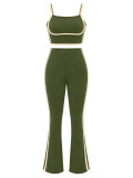 Women’s Fashion Casual Colorblock Strap High Waist Flared Pants Three Piece Set