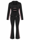 Women’s Fashion Casual Colorblock Strap High Waist Flared Pants Three Piece Set