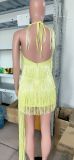 Women Party Tassel Halter Neck Sexy Backless Train Dress