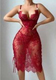 Women’s Sexy Red Lace Up Strap Bodycon Dress Lingerie