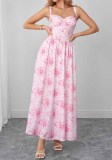 Women’s Summer Floral Print Low Back Slim Waist Holiday Maxi Dress