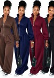 Women’s Fall Winter High Neck Zip Adjustable Wide Leg Jumpsuit