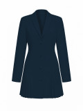 Women’s Fall Winter Turndown Collar Button Pleated A Line Mini Dress