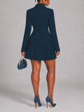Women’s Fall Winter Turndown Collar Button Pleated A Line Mini Dress