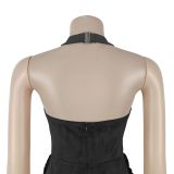 Women’s Sexy Western Style Halter Neck Tassel Wide Leg Party Jumpsuit