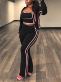 Women’s Fashion Casual Colorblock Strap High Waist Flared Pants Three Piece Set