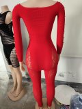 Women’s Sexy Pearl Leopard Print See Through Fishnet Long Sleeve Tight Fitting Bodystocking