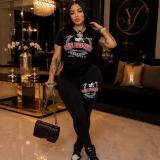 Women’s Fashion Casual Printed Short Sleeve T Shirt and High Waist Pants Two Piece Set