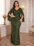 omen’s Plus Size Long Sleeve Sequin Slim Fit Mermaid Formal Party Dress