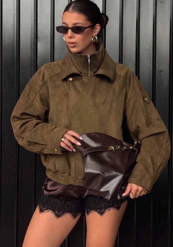 Women’s Fall Winter Trendy Suede Double Turndown Collar Jacket