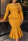 Women’s Fall Lace Trim Slim Waist Peplum Bodycon Mermaid Formal Party Dress