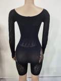 Women’s Sexy Beaded Leopard Print See Through Fishnet Tight Fitting Bodystocking