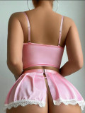 Women’s Sexy Lace Up Maid Apron Lingerie Costume Set