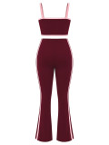 Women’s Fashion Casual Colorblock Strap High Waist Flared Pants Three Piece Set
