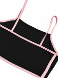 Women’s Fashion Casual Colorblock Strap High Waist Flared Pants Three Piece Set