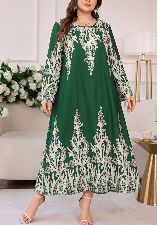 Women’s Plus Size Floral Print Long Sleeve Loose Maxi Dress