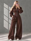 Women’s Fall Winter High Neck Zip Adjustable Wide Leg Jumpsuit