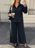 Women’s Summer Loose Shirt and Wide Leg Pants Casual Career Two Piece Set