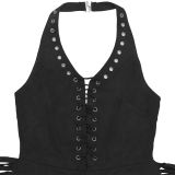 Women’s Sexy Western Style Halter Neck Tassel Wide Leg Party Jumpsuit