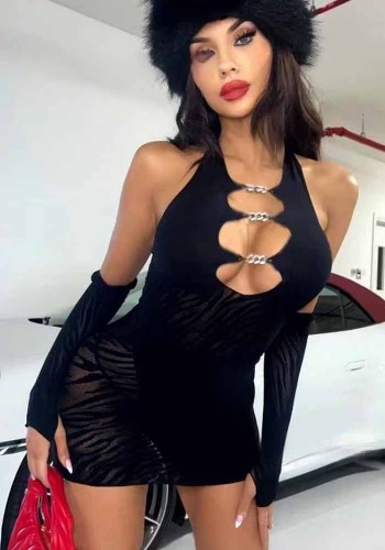 Women’s Halter Neck Chain Sleeve Bodycon Dress Lingerie