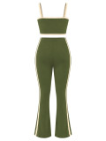 Women’s Fashion Casual Colorblock Strap High Waist Flared Pants Three Piece Set