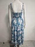 Women’s Summer Sexy Floral Print Strap Low Back Casual Midi Dress