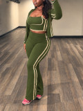 Women’s Fashion Casual Colorblock Strap High Waist Flared Pants Three Piece Set