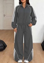 Women’s Casual Colorblock Zip Turndown Collar Jacket Wide Leg Pants Two Piece Set Women’s Casual Colorblock Zip Turndown Collar Jacket Wide Leg Pants Two Piece Set