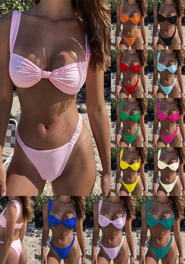 Women’s Solid Color Sexy Two Piece Bikini Set