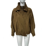 Women’s Fall Winter Trendy Suede Double Turndown Collar Jacket