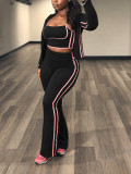 Women’s Fashion Casual Colorblock Strap High Waist Flared Pants Three Piece Set