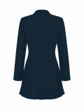 Women’s Fall Winter Turndown Collar Button Pleated A Line Mini Dress