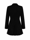 Women’s Fall Winter Turndown Collar Button Pleated A Line Mini Dress