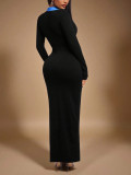 Women’s Fall Winter Sexy Long Sleeve Turndown Collar Slit Button Bodycon Dress