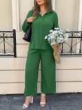 Women’s Summer Loose Shirt and Wide Leg Pants Casual Career Two Piece Set