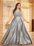 Women’s Plus Size Long Sleeve V Neck Elegant Formal Party Maxi Dress