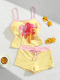 Women’s Ocean Floral Print Tank Top and Shorts Two Piece Swimsuit