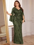 omen’s Plus Size Long Sleeve Sequin Slim Fit Mermaid Formal Party Dress
