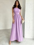 Women’s Light Purple Sleeveless High Waist Pleated Textured A Line Maxi Dress