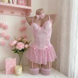 Women’s Sweet Bow Lace Bra and Panty Four Piece Lingerie Set