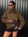 Women’s Fall Winter Trendy Suede Double Turndown Collar Jacket